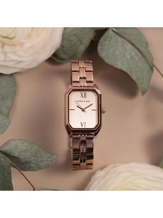 Anne Klein Womens Rose Gold Analog Quartz Roman Numeral Octagonal Bracelet Watch
